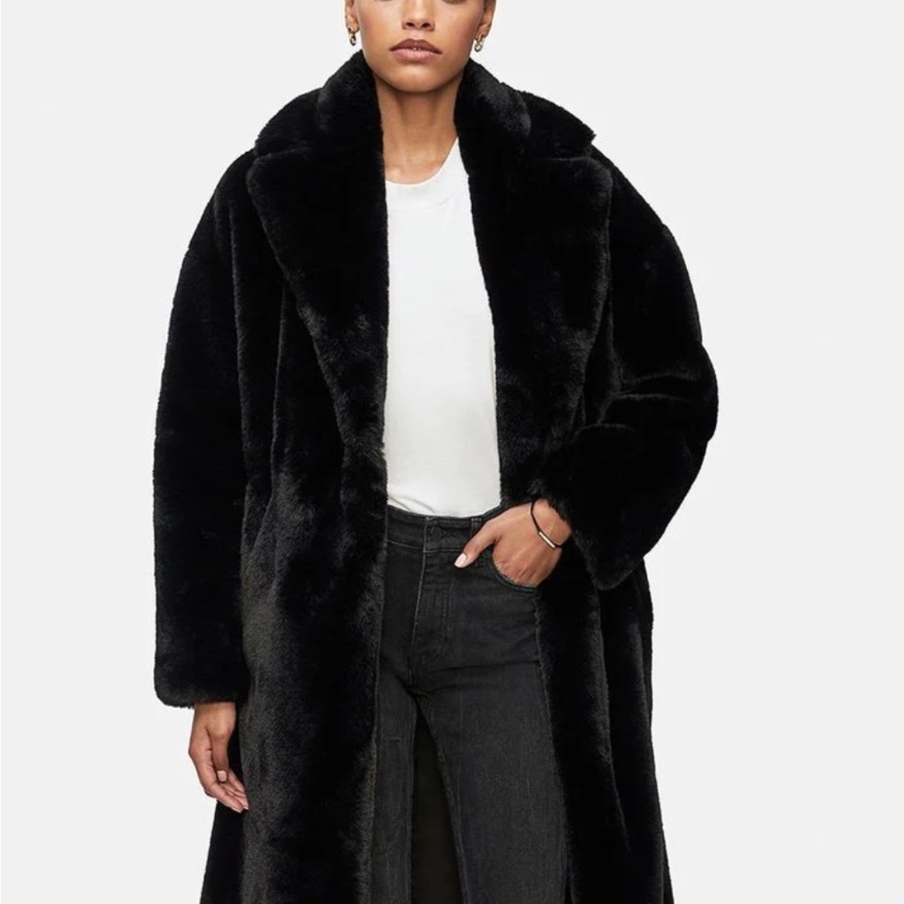 Anine Bing Long Black Faux Fur Coat
